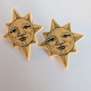 Rare Vtg 1990s Kim Mclelland Scrimmage Art Celestia Full Moon Face Star Earrings